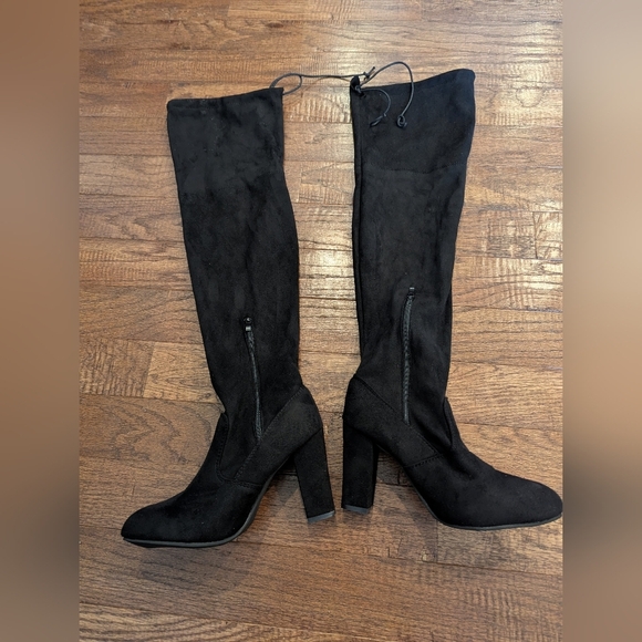Streetwear Society Thigh High Faux Suede Block Heel Black Boots Size 8NWT. - Picture 6 of 14